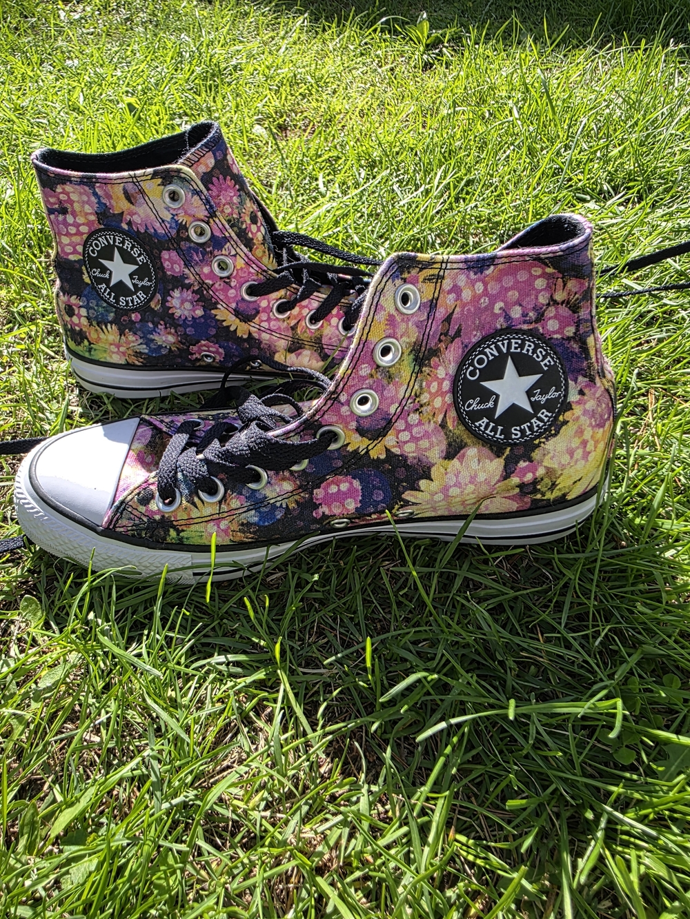 Converse Floral High Top Sneakers in Black, Pink, Yellow